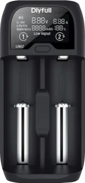 2 Way Universal Fast Battery Charger with LCD This intelligent charger has two independent charging slots to charge any combination of Ni-MH, Ni-Cd, Li-ion, or LiFePO4 cells at the same time.
