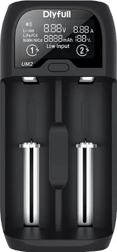 This intelligent charger has two independent charging slots to charge any combination of Ni-MH, Ni-Cd, Li-ion, or LiFePO4 cells at the same time.