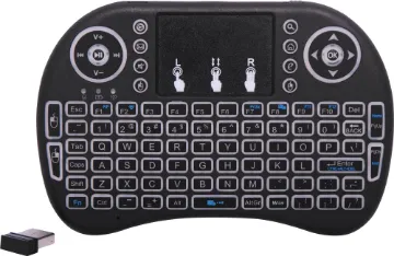 2.4GHz Wireless Media Centre Keyboard With Trackpad This compact backlit media centre keyboard is the perfect companion for your media streaming box, Raspberry Pi, game console or home theatre PC. Includes trackpad and media control buttons. Includes USB rechargable lithium battery. 147x98x19mm.