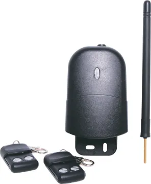 Two Channel UHF Outdoor Remote Control Switch System This 433MHz fixed code remote control switching system allows you to switch connected devices on and off remotely. It could be integrated with fans, LED lighting, cameras, doors, locks, motors and much more! Package includes two dual button remote transmitters and receiver unit.  Two channels are available, both with dedicated relays (rated a