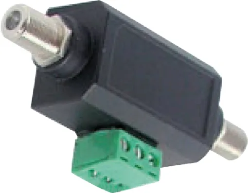 IR injector used to integrate Vcomm's RL-IR500 (flat target A1042) or RL-IR600 (tube target A1044) into Vcomm's RF IR Video Distribution System (Altronics part numbers, A1046, A1048 and A1050). Provides more visually pleasing, easily placeable target