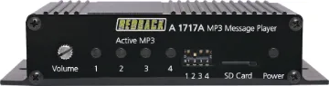 Redback 4 Way MP3 Message Player The A 1717A is an MP3 based message player housed in a compact flange mount aluminium enclosure and offers playback of four MP3 tracks.