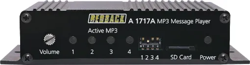The A 1717A is an MP3 based message player housed in a compact flange mount aluminium enclosure and offers playback of four MP3 tracks.