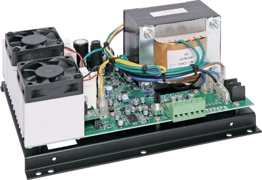 These modules are designed for use in emergency evacuation systems and are powered by an external 24V DC source. They accept a line level audio input and produce a 100V line output via a transformer. The modules feature short circuit, overload and thermal cutout protection, and are constructed on a steel chassis.
