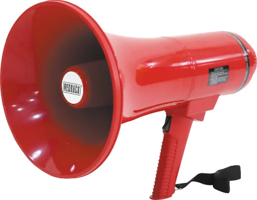 A traditional hand held megaphone or bullhorn for announcing. Suitable for sports rallies, school carnivals, conventions, demonstrations etc. Includes inbuilt electronic siren for gaining instant attention. Light weight and easy to use. Up to 100m in ideal conditions. 