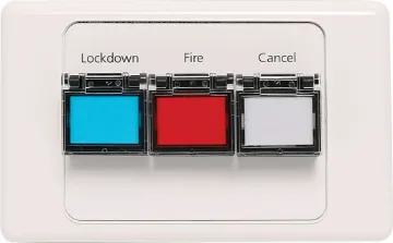 Lockdown / Fire / Cancel Remote Wall Plate The Redback A 2064 Remote Plate allows the Redback® A 4505B Lockdown Timer to be controlled remotely. Featuring Lockdown, Fire and Cancel buttons, the plate can be located up to 100m away from the main unit. Connections up to 30m away can be made via standard Cat 5 cabling.
