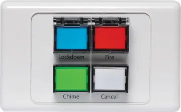 Lockdown / Fire / Chime / Cancel Remote Wall Plate The Redback®  A 2069 Remote Plate allows the Redback® A 4505 Lockdown Timer to be controlled remotely. Featuring Lockdown, Fire, Chime and Cancel buttons, the plate can be located up to 100m away from the main unit. Connections up to 30m away can be made via standard Cat 5 cabling.