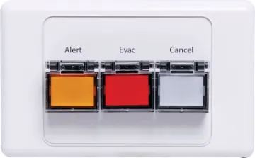 Alert/Evac/Cancel Remote Control Plate Allows the A 4565 or A 4574 alert/evac unit to be activated remotely. Featuring alert, evacuation and cancel buttons with protective “flip up” covers to prevent accidental operation. Connects to main unit via multi core cable (7 core).