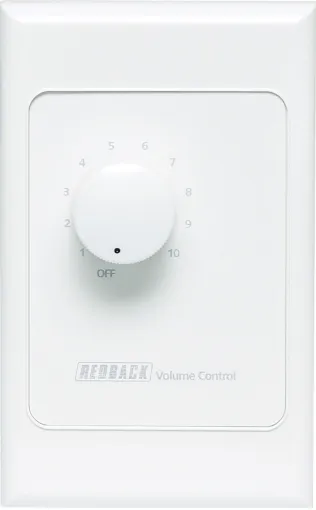 New models supplied with two facia covers to suit your decor. 

Designed to control 100V line speaker systems these attenuators are fitted to industry standard wall plates and install into an electrical wall box. They feature 11 position switches