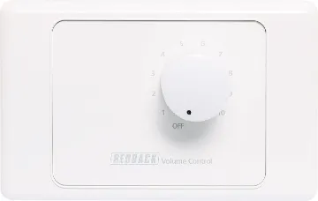 Volume Control 40W 100V Line - Horizontal New models supplied with two facia covers to suit your decor. 
Designed to control 100V line speaker systems these attenuators are fitted to industry standard wall plates and install into an electrical wall box. They feature 11 position switches