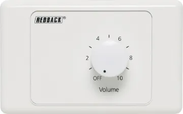 Volume Control 40W 100V Line - Horizontal New models supplied with two facia covers to suit your decor. 
Designed to control 100V line speaker systems these attenuators are fitted to industry standard wall plates and install into an electrical wall box.