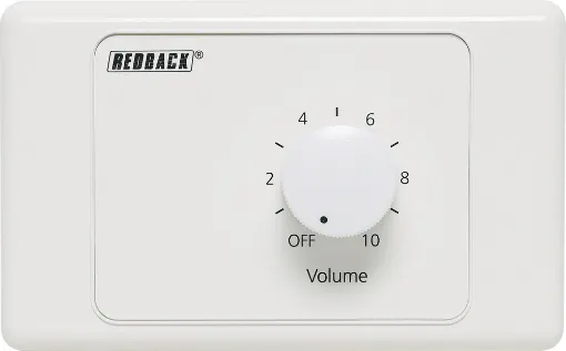 New models supplied with two facia covers to suit your decor. 

Designed to control 100V line speaker systems these attenuators are fitted to industry standard wall plates and install into an electrical wall box. 