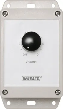 Attenuator Volume Control 10W 100V Line - Vert. Surface Mount Designed to control 100V line speaker systems these attenuators have been enclosed in a ABS Flange Mount Enclosure.