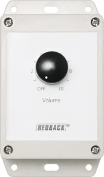 Attenuator Volume Control 40W 100V Line - Vert. Surface Mount Designed to control 100V line speaker systems these attenuators have been enclosed in a ABS Flange Mount Enclosure.