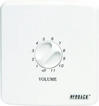 Attenuator Volume Control 100W 100V Line With Relay This controller has been designed to install to a double electrical flush box or wall mounting block. Massive 100 watt capacity available. 11 settings plus off. Fitted with a 24V override relay. 
2 Year Warranty