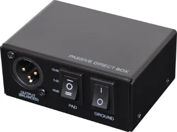 Passive DI Box Direct injection (DI) boxes are used to convert high impedance unbalanced signals from guitars or other musical instrument pickups to a low level balanced output signal. This enables the signal to be transported over long distances without picking up noise or hum. Earth and hum loops are isolated from powered equipment such as keyboards.
