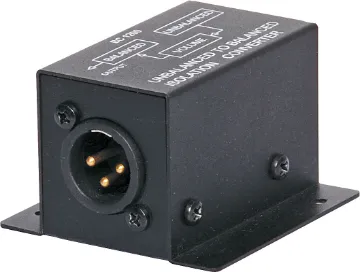 Unbalanced to Balanced Converter RCA-XLR Unbalanced 10K Ohm 2 x RCA to balanced 600 Ohm 3 pin male XLR with level control. -10dB max signal gain.