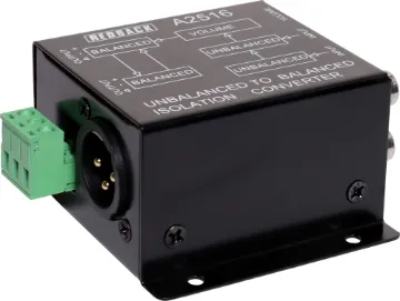 Unbalanced To Balanced Converter XLR-RCA / Screw Term. Unbalanced 10K Ohm 2 x RCA to balanced 600 Ohm 3 pin male XLR (or optional screw terminal connections) with level control.