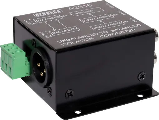 Unbalanced 10K Ohm 2 x RCA to balanced 600 Ohm 3 pin male XLR (or optional screw terminal connections) with level control. 