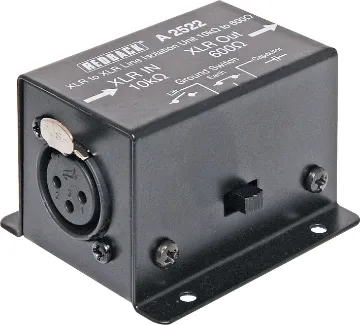 Line Isolation Transformer 10k ohms to 600 ohms XLR Balanced 600Ω to 600Ω balanced 3 pin male XLR with earth lift switch.