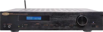 100W Stereo FM Bluetooth Receiver Amplifier A stylish 2 x 100W (into 4 Ohm) FM stereo receiver with bluetooth audio streaming and a remote control. It features four stereo RCA inputs for CD, DVD, TV and Auxiliary. The large rotary dial controls volume, balance, bass and treble.