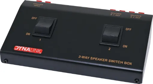 Suitable for switching multiple sets of speakers on a single amplifier eg: to switch between lounge and patio speakers. Switches two sets of stereo speakers between one amplifier output. One speaker set may be selected or both speaker setsat once. 