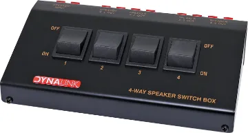 4 Way Switch Box Speaker Suitable for switching multiple sets of speakers on a single amplifier eg: to switch between lounge and patio speakers. Incorporates 4 independent stereo speaker switches. Allows selection of a combination of speakers, or all speakers on at once.