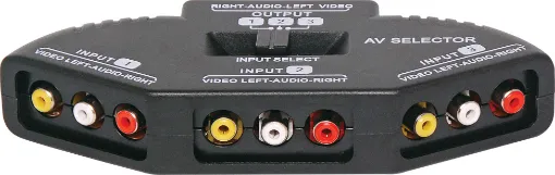 This selector switches 3 stereo AV inputs between a single stereo AV output. RCA inputs/outputs. 