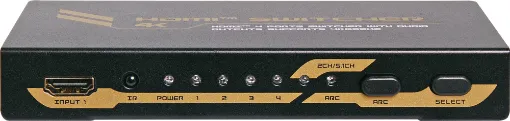 This compact 4-way HDMI switcher features manual & infra-red remote control for switching up to 4 sources to a single display supporting resolutions up to 4K. 