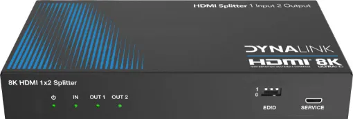 This splitter can distribute one HDMI source signal to any two display devices. It supports video resolution up to 8K@60Hz 4:2:0. 