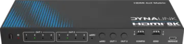 8K 4x2 HDMI Matrix Switcher with eARC Allows four HDMI 8K V2.1 sources to be switched to two outputs/screens. This compact switcher brings together your HDMI sources for easy switching via front panel or IR remote control.