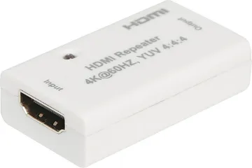HDMI Repeater A compact, single box solution for extending HDMI lead lengths. Simply plugs in line and boosts signal allowing lead lengths up to 25m. Ideal for situations where home theatre equipment is located remotely from the screen or projector. HDCP 2.2/1.4 compliant.