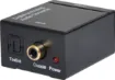 Converts a digital audio output (from a DVD player, set top box etc) into a standard stereo line level signal for connection to a stereo or commercial amplifier system. Both coaxial and optical (Toslink) input connections are provided.