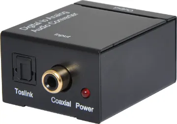 Digital Audio To Stereo Audio Converter Converts a digital audio output (from a DVD player, set top box etc) into a standard stereo line level signal for connection to a stereo or commercial amplifier system. Both coaxial and optical (Toslink) input connections are provided.