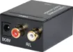 Converts a digital audio output (from a DVD player, set top box etc) into a standard stereo line level signal for connection to a stereo or commercial amplifier system. Both coaxial and optical (Toslink) input connections are provided.