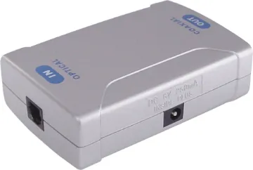 Toslink Optical Digital to SPDIF Coaxial Audio Converter Converts optical toslink audio input to a Coaxial SPDIF Digital audio output.
Requires 6 Volt dc input M 8916 plugpack with M9188 tip.