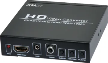 Composite AV To HDMI Converter An upscaler box for integrating stereo composite signals from devices such as CCTV cameras, older camcorders and AV equipment. Converts a standard stereo composite signal into an integrated HDMI 1080p video and digital audio signal. 3.5mm stereo audio and digital coaxial outputs provided.