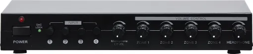 Ideal for small businesses or simple multi-zone home audio systems. Switch between up to 4 different audio sources - connect up to 8 speakers. Toslink digital audio input for TV audio. Great for background music use. Also fitted with 6.35mm microphone connection.