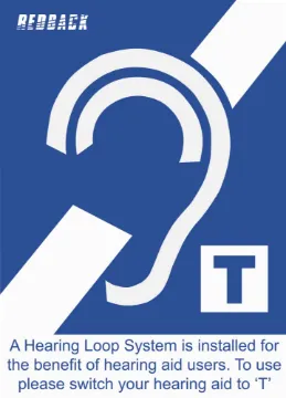 Hearing Induction Loop Installed Label Pk5 Pack of 5 indicator labels to inform patrons that there is a hearing aid induction loop installed. 140H x 100W mm