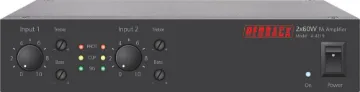 2 x 60W Public Address (PA) Zone Amplifier  This 2 x 60W PA zone amplifier developed by Redback, allows installers to mix and match amplifiers within a 1RU 19” rack space.