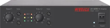 2 x 120W Public Address (PA) Zone Amplifier This 2 x 120W PA zone amplifier developed by Redback, allows installers to mix and match amplifiers within a 1RU 19” rack space.
