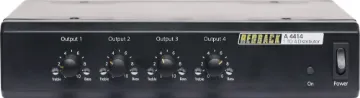 1 In to 4 Out Audio Distributor This compact half rack distributor comprises of a single 3 pin balanced XLR input to four 3 pin balanced XLR outputs. Great for splitting a single audio source out to multiple zones without interference between channels.