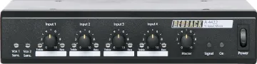4 Channel Public Address (PA) Mixer With Bass and Treble The Redback® A 4422 4 channel mixer has been designed to meet the requirements of professional public address installations. It is ideally suited for use in shopping centres, gymnasiums, places of worship, court rooms etc.