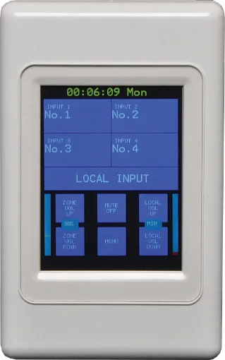 A touchscreen control wallplate to suit the A 4432 Redback mixer. Allows quick and easy source selection, muting, level control for programming, plus local input level control (when used with A 4931/ A 4932).