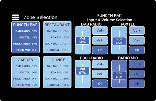These 7" touchscreen control wall plates allow for remote source selection and level control in Redback source control systems (currently compatible with A4450, A4460 and A4650 systems).