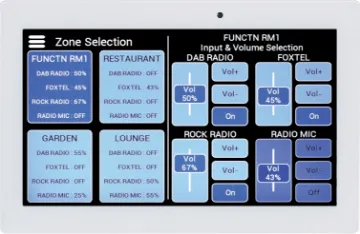 7" Master Touch Wallplate For Source Controllers - White These 7" touchscreen control wall plates allow for remote source selection and level control in Redback source control systems (currently compatible with A4450, A4460 and A4650 systems).