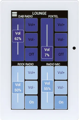 This 4.3" touchscreen control wall plate allows for remote source selection and level control in Redback source control systems (currently compatible with A4450, A4460 and A4650 systems).