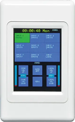 The A4495 wall plate allows remote selection of the A4480B zone input audio source and volume level (1 plate required per zone).