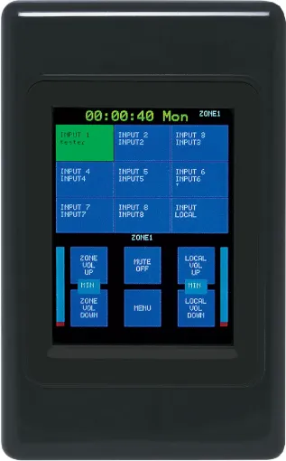 The A4496 wall plate allows remote selection of the A4480B zone input audio source and volume level (1 plate required per zone). 
