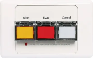 Remote Control Wallplate to suit A4565A & A 4500B Allows the A4565A alert/evac unit to be activated remotely. Featuring alert, evacuation and cancel buttons with protective "flip up" covers to prevent accidental operation.